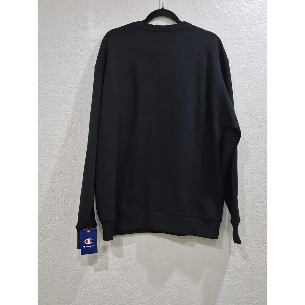 Champion Black Crewneck Sweatshirt Men's XL NWT Sleeve Logo Athleisure